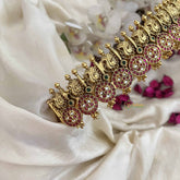 Vriksham Exquisite Premium Red White Stone Coin Style Peacock Hipbelt-Gold Bead-G20513